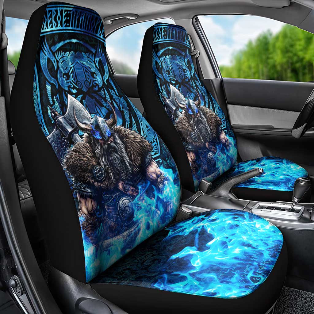 Jofurr Boar Warrior Viking Car Seat Cover Frost Viking Runes Blue Flame