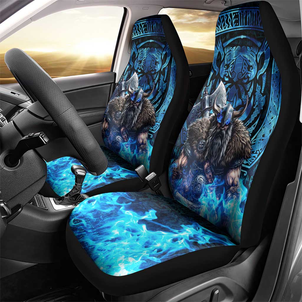 Jofurr Boar Warrior Viking Car Seat Cover Frost Viking Runes Blue Flame