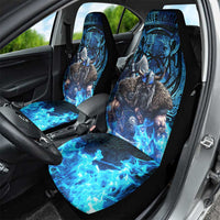 Jofurr Boar Warrior Viking Car Seat Cover Frost Viking Runes Blue Flame