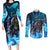 Jofurr Boar Warrior Viking Couples Matching Long Sleeve Bodycon Dress and Long Sleeve Button Shirt Frost Viking Runes Blue Flame