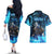 Jofurr Boar Warrior Viking Couples Matching Off The Shoulder Long Sleeve Dress and Hawaiian Shirt Frost Viking Runes Blue Flame