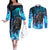 Jofurr Boar Warrior Viking Couples Matching Off The Shoulder Long Sleeve Dress and Long Sleeve Button Shirt Frost Viking Runes Blue Flame