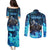 Jofurr Boar Warrior Viking Couples Matching Puletasi and Long Sleeve Button Shirt Frost Viking Runes Blue Flame