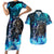 Jofurr Boar Warrior Viking Couples Matching Short Sleeve Bodycon Dress and Hawaiian Shirt Frost Viking Runes Blue Flame