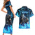Jofurr Boar Warrior Viking Couples Matching Short Sleeve Bodycon Dress and Hawaiian Shirt Frost Viking Runes Blue Flame