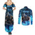 Jofurr Boar Warrior Viking Couples Matching Summer Maxi Dress and Long Sleeve Button Shirt Frost Viking Runes Blue Flame