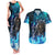 Jofurr Boar Warrior Viking Couples Matching Tank Maxi Dress and Hawaiian Shirt Frost Viking Runes Blue Flame