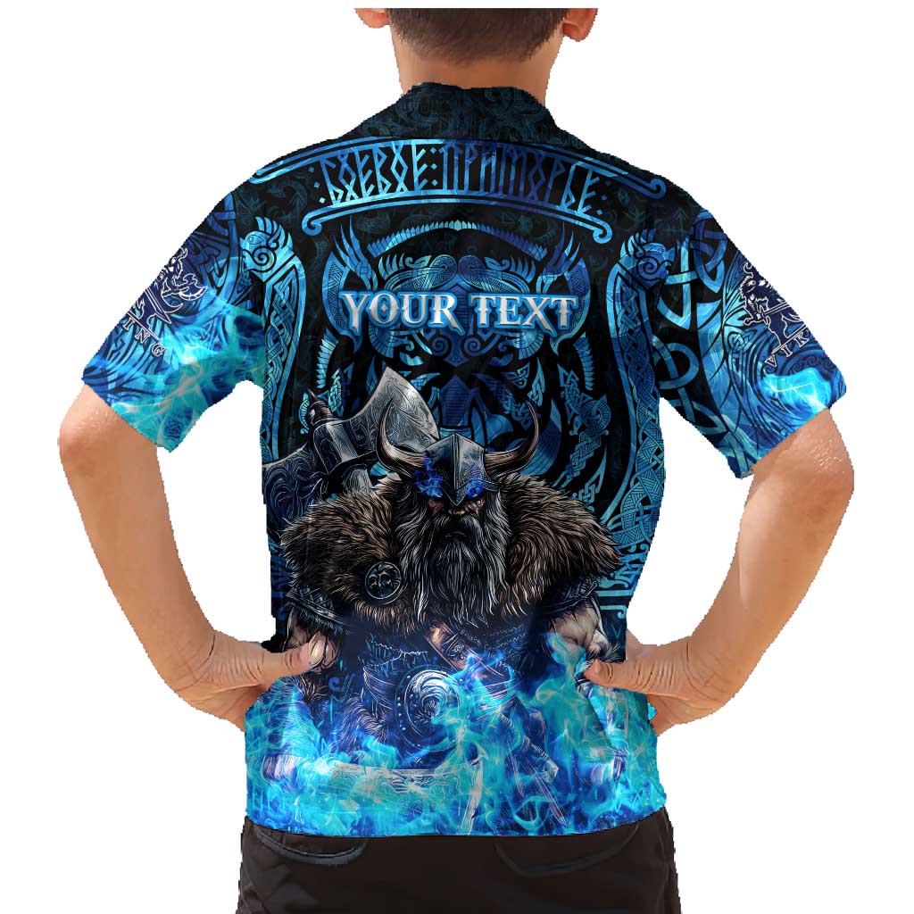 Jofurr Boar Warrior Viking Family Matching Mermaid Dress and Hawaiian Shirt Frost Viking Runes Blue Flame