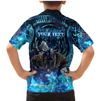 Jofurr Boar Warrior Viking Family Matching Mermaid Dress and Hawaiian Shirt Frost Viking Runes Blue Flame