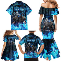 Jofurr Boar Warrior Viking Family Matching Mermaid Dress and Hawaiian Shirt Frost Viking Runes Blue Flame