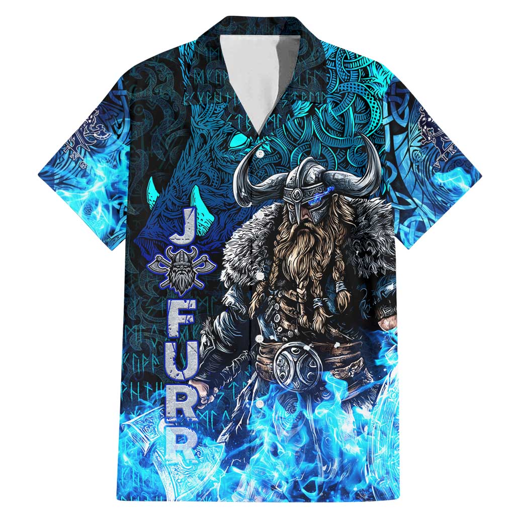 Jofurr Boar Warrior Viking Family Matching Mermaid Dress and Hawaiian Shirt Frost Viking Runes Blue Flame