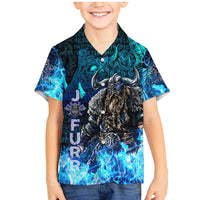 Jofurr Boar Warrior Viking Family Matching Mermaid Dress and Hawaiian Shirt Frost Viking Runes Blue Flame