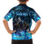 Jofurr Boar Warrior Viking Family Matching Off The Shoulder Long Sleeve Dress and Hawaiian Shirt Frost Viking Runes Blue Flame