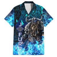 Jofurr Boar Warrior Viking Family Matching Off The Shoulder Long Sleeve Dress and Hawaiian Shirt Frost Viking Runes Blue Flame