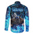 Jofurr Boar Warrior Viking Family Matching Off The Shoulder Long Sleeve Dress and Hawaiian Shirt Frost Viking Runes Blue Flame