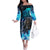 Jofurr Boar Warrior Viking Family Matching Off The Shoulder Long Sleeve Dress and Hawaiian Shirt Frost Viking Runes Blue Flame