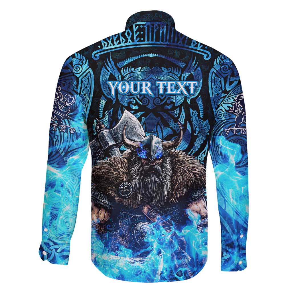Jofurr Boar Warrior Viking Family Matching Off Shoulder Maxi Dress and Hawaiian Shirt Frost Viking Runes Blue Flame