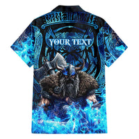 Jofurr Boar Warrior Viking Family Matching Off Shoulder Short Dress and Hawaiian Shirt Frost Viking Runes Blue Flame