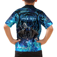 Jofurr Boar Warrior Viking Family Matching Puletasi and Hawaiian Shirt Frost Viking Runes Blue Flame