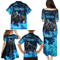 Jofurr Boar Warrior Viking Family Matching Puletasi and Hawaiian Shirt Frost Viking Runes Blue Flame