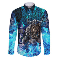 Jofurr Boar Warrior Viking Family Matching Puletasi and Hawaiian Shirt Frost Viking Runes Blue Flame