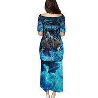 Jofurr Boar Warrior Viking Family Matching Puletasi and Hawaiian Shirt Frost Viking Runes Blue Flame