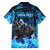 Jofurr Boar Warrior Viking Family Matching Short Sleeve Bodycon Dress and Hawaiian Shirt Frost Viking Runes Blue Flame