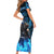 Jofurr Boar Warrior Viking Family Matching Short Sleeve Bodycon Dress and Hawaiian Shirt Frost Viking Runes Blue Flame