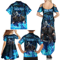 Jofurr Boar Warrior Viking Family Matching Summer Maxi Dress and Hawaiian Shirt Frost Viking Runes Blue Flame
