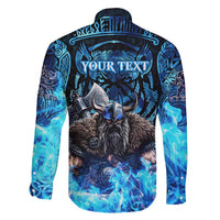 Jofurr Boar Warrior Viking Family Matching Summer Maxi Dress and Hawaiian Shirt Frost Viking Runes Blue Flame
