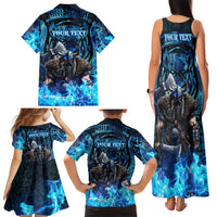 Jofurr Boar Warrior Viking Family Matching Tank Maxi Dress and Hawaiian Shirt Frost Viking Runes Blue Flame