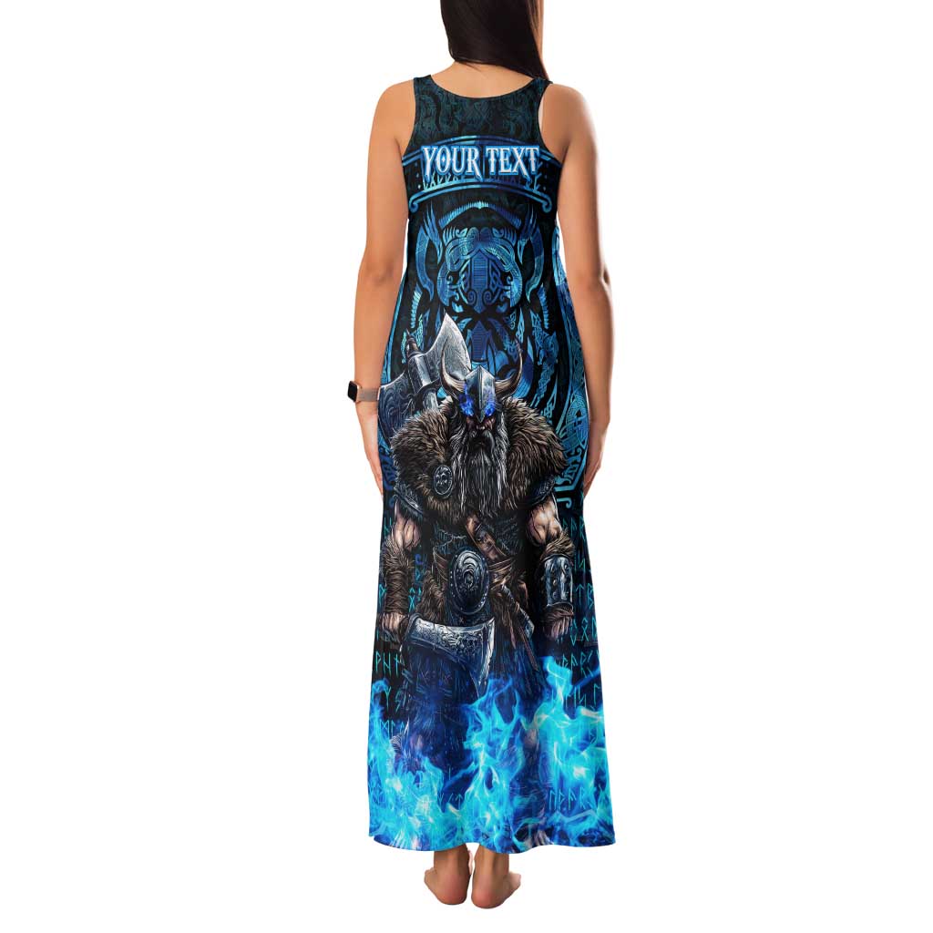 Jofurr Boar Warrior Viking Family Matching Tank Maxi Dress and Hawaiian Shirt Frost Viking Runes Blue Flame
