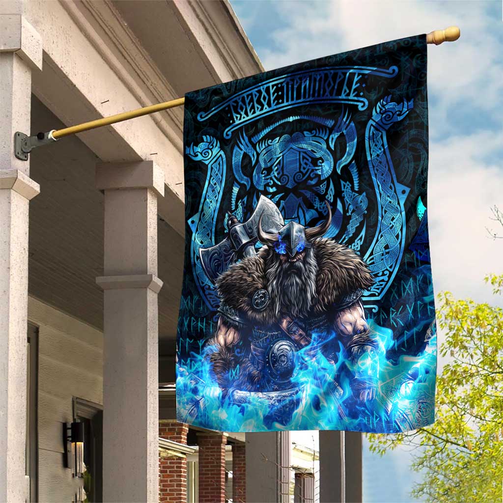 Jofurr Boar Warrior Viking Garden Flag Frost Viking Runes Blue Flame