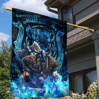 Jofurr Boar Warrior Viking Garden Flag Frost Viking Runes Blue Flame