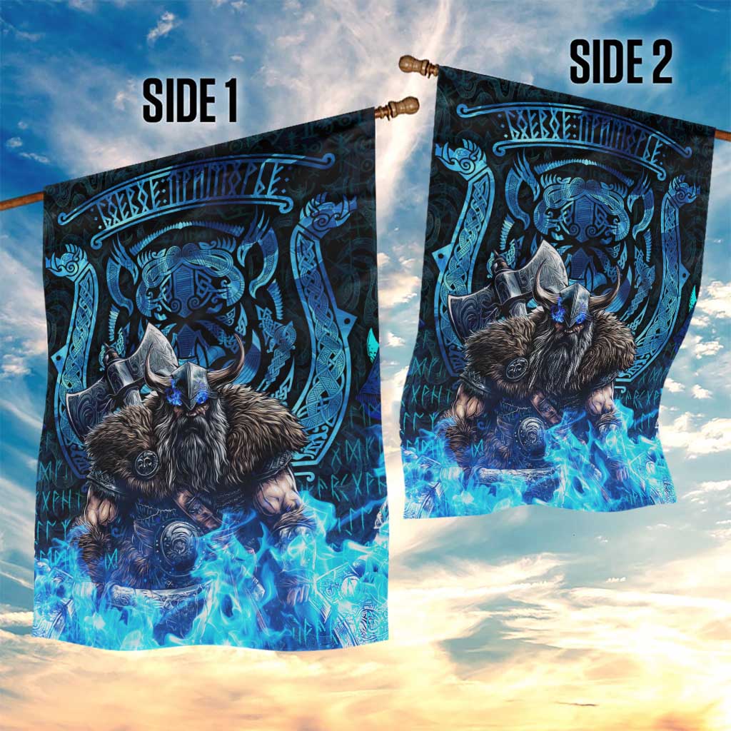 Jofurr Boar Warrior Viking Garden Flag Frost Viking Runes Blue Flame