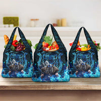 Jofurr Boar Warrior Viking Grocery Bag Frost Viking Runes Blue Flame