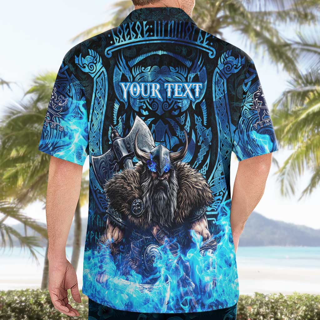 Jofurr Boar Warrior Viking Hawaiian Shirt Frost Viking Runes Blue Flame