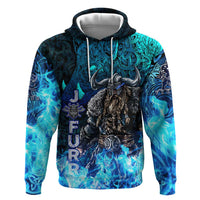 Jofurr Boar Warrior Viking Hoodie Frost Viking Runes Blue Flame