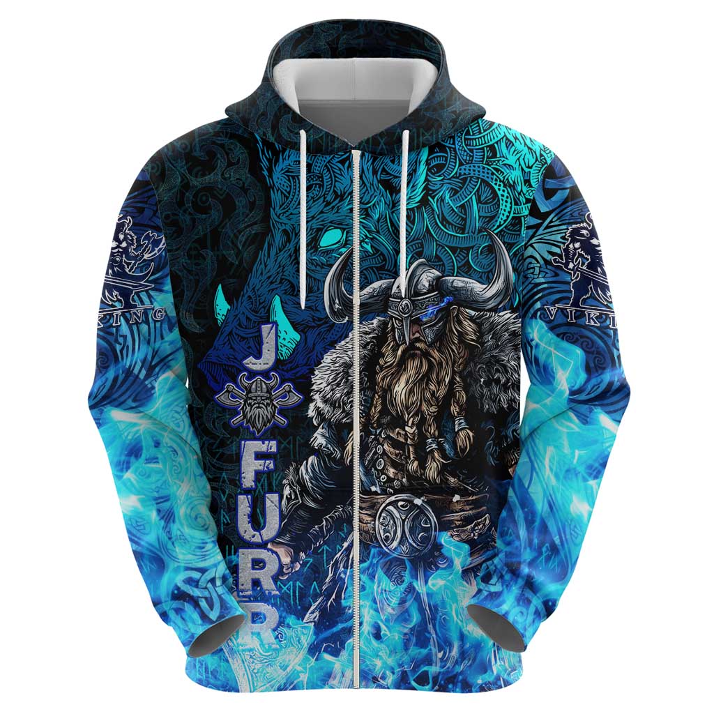 Jofurr Boar Warrior Viking Hoodie Frost Viking Runes Blue Flame
