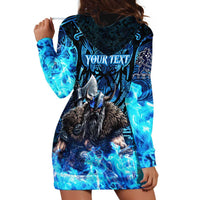 Jofurr Boar Warrior Viking Hoodie Dress Frost Viking Runes Blue Flame