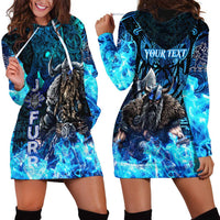 Jofurr Boar Warrior Viking Hoodie Dress Frost Viking Runes Blue Flame