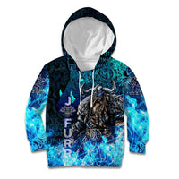 Jofurr Boar Warrior Viking Kid Hoodie Frost Viking Runes Blue Flame