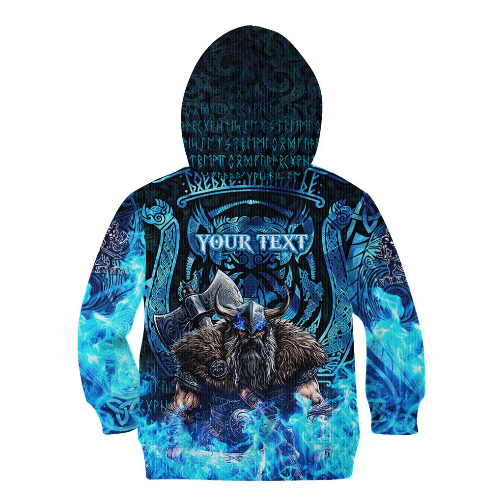 Jofurr Boar Warrior Viking Kid Hoodie Frost Viking Runes Blue Flame
