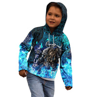Jofurr Boar Warrior Viking Kid Hoodie Frost Viking Runes Blue Flame