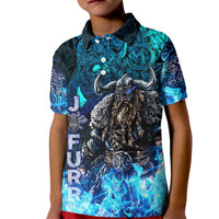 Jofurr Boar Warrior Viking Kid Polo Shirt Frost Viking Runes Blue Flame