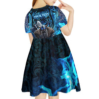 Jofurr Boar Warrior Viking Kid Short Sleeve Dress Frost Viking Runes Blue Flame