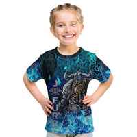 Jofurr Boar Warrior Viking Kid T Shirt Frost Viking Runes Blue Flame