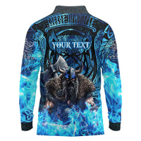 Jofurr Boar Warrior Viking Long Sleeve Polo Shirt Frost Viking Runes Blue Flame