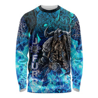 Jofurr Boar Warrior Viking Long Sleeve Shirt Frost Viking Runes Blue Flame