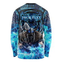Jofurr Boar Warrior Viking Long Sleeve Shirt Frost Viking Runes Blue Flame